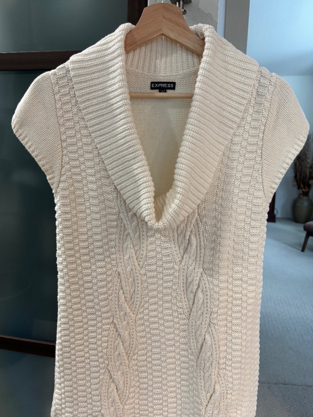 Express Cowl Neck Cable Knit Mini Dress - Cream Size S - Picture 5 of 8
